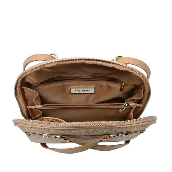 Miztique Daisy Cork Backpack Purse Convertible Adjustable Straps Beige Gold Bag - Picture 3 of 11